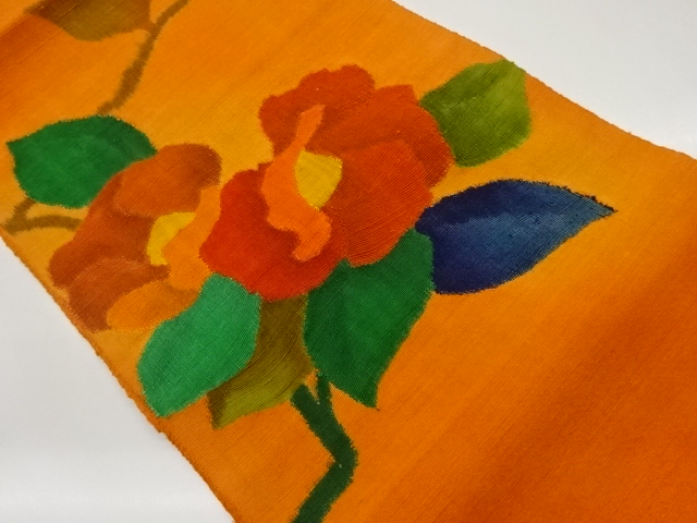 JAPANESE NAGOYA OBI / TSUMUGI / WOVEN CAMELLIA